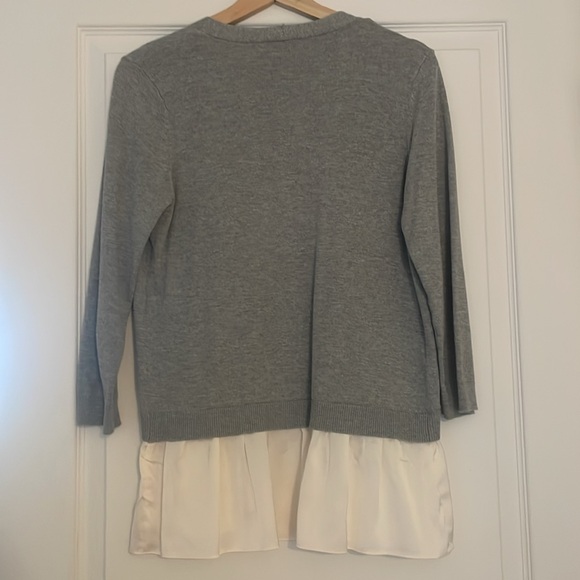 NWOT LOFT Gray/Off White Satin Trim Open Front Cardigan - Picture 7 of 9